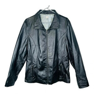 Wilsons‎ Leather Maxima Black Zip Up Fitted Leather Jacket Women Size Large